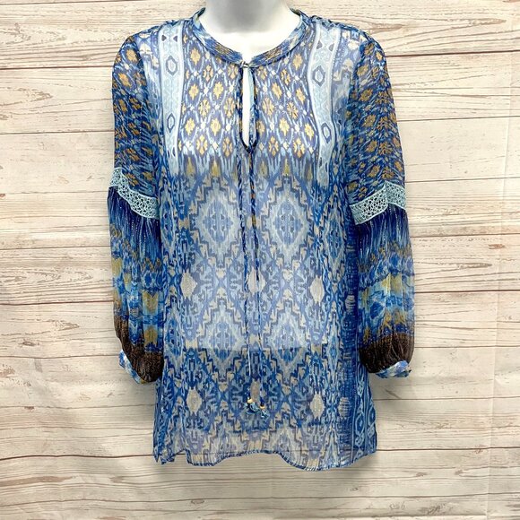 Hale Bob Silk Chiffon Metallic Accent Blouse - Picture 1 of 7